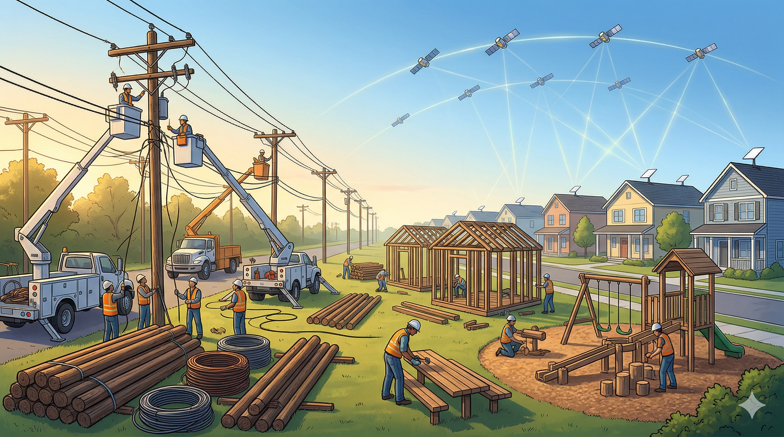 A Wireless America — visual concept showing a neighborhood free of utility poles and overhead wires