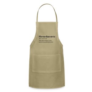 Florafanatic design printed on a gardening apron