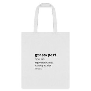 Grasspert design printed on a garden tote bag