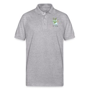 Helping Hands hand-and-grass design printed on a unisex polo shirt
