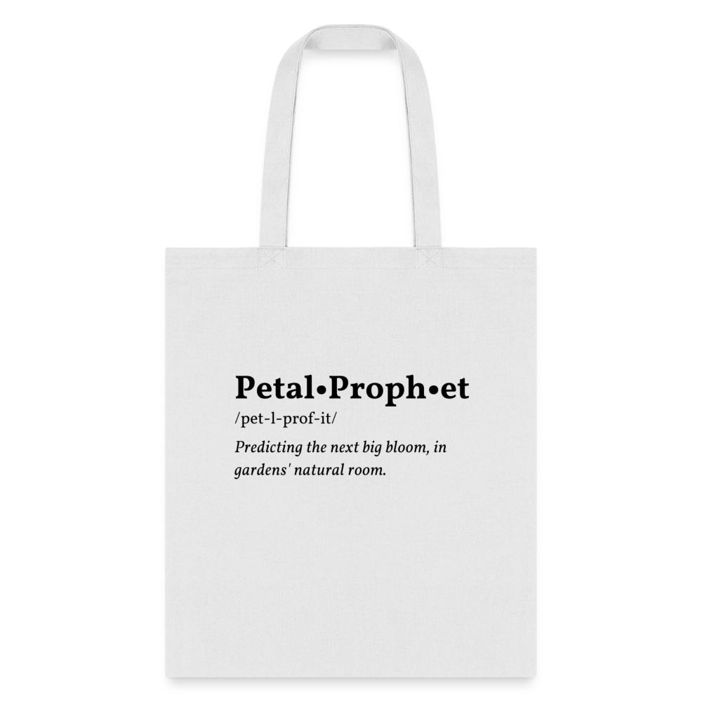 Petal Prophet design printed on a garden tote bag