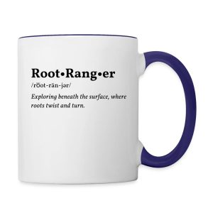Root Ranger design printed on a gardener coffee mug